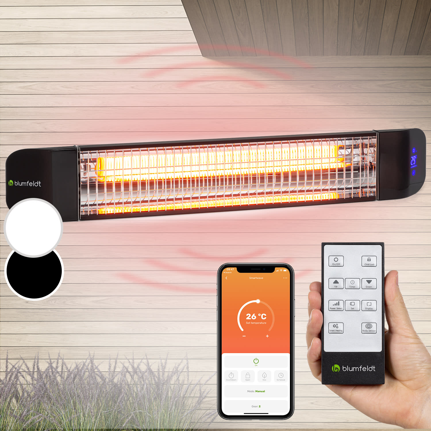Blumfeldt Smartwave, infracrveni grijač, karbonska cijev, 2400 W, WiFi, kontrola aplikacija, crna