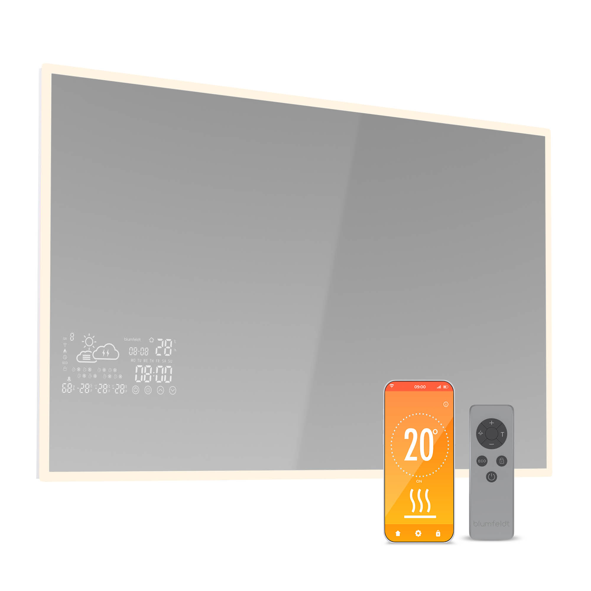 Blumfeldt Infracrveni grijač, Pametno ogledalo, Infracrveno zračenje, 500 W, IP44