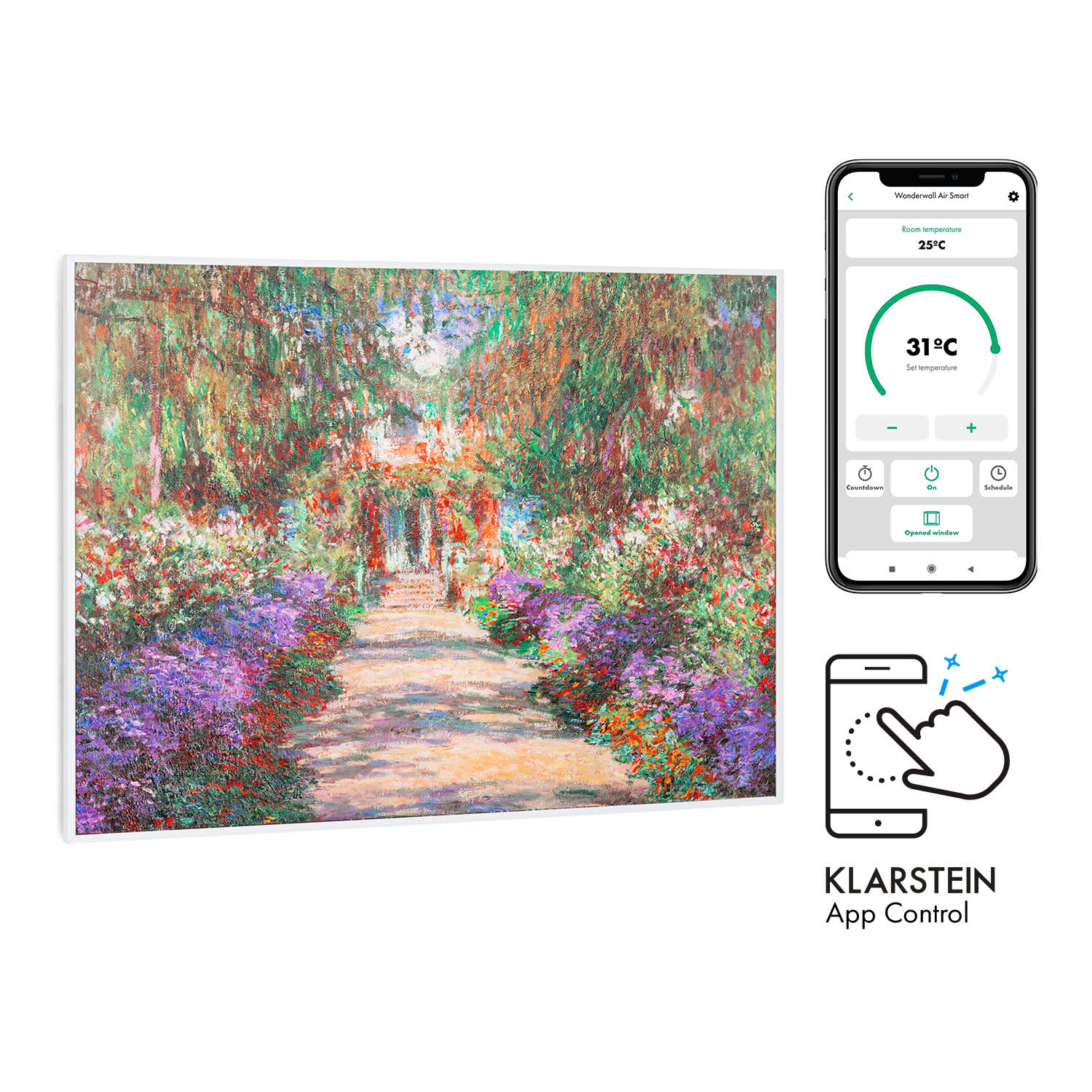 Klarstein Wonderwall Air Art Smart, infracrveni grijač, 80 x 60 cm, 500 W, vrtna staza