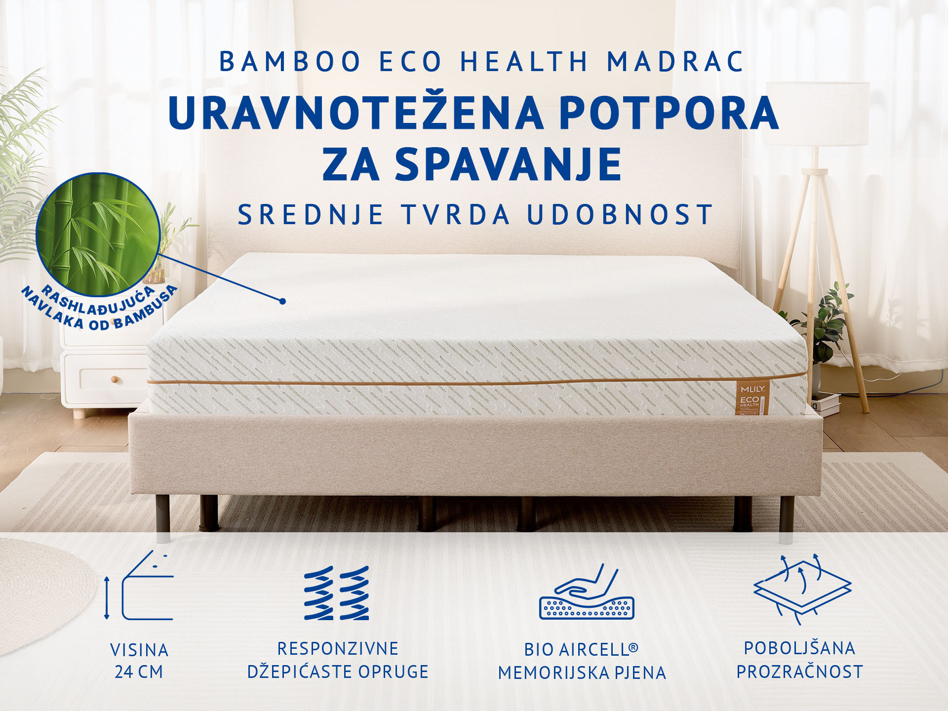 Madrac Mlily Bamboo Eco Health 140x200 cm