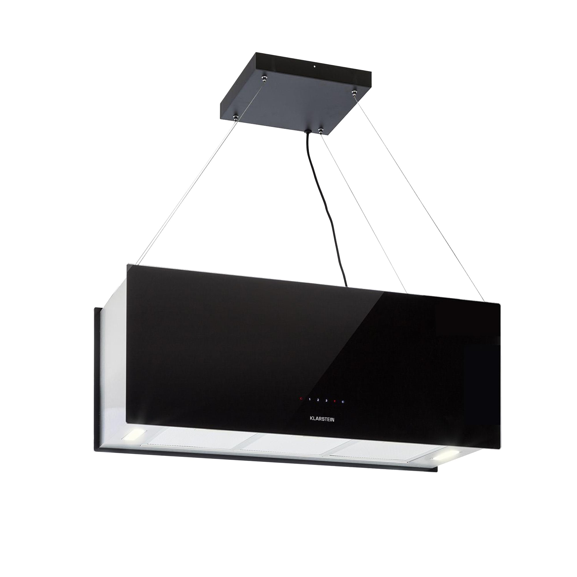 Klarstein Kronleuchter XL, stropna otočna kuhinjska napa, 90 cm, snaga recirkulacije 590 m³/h, LED, zaslon osvjetljiv na dodir, crna