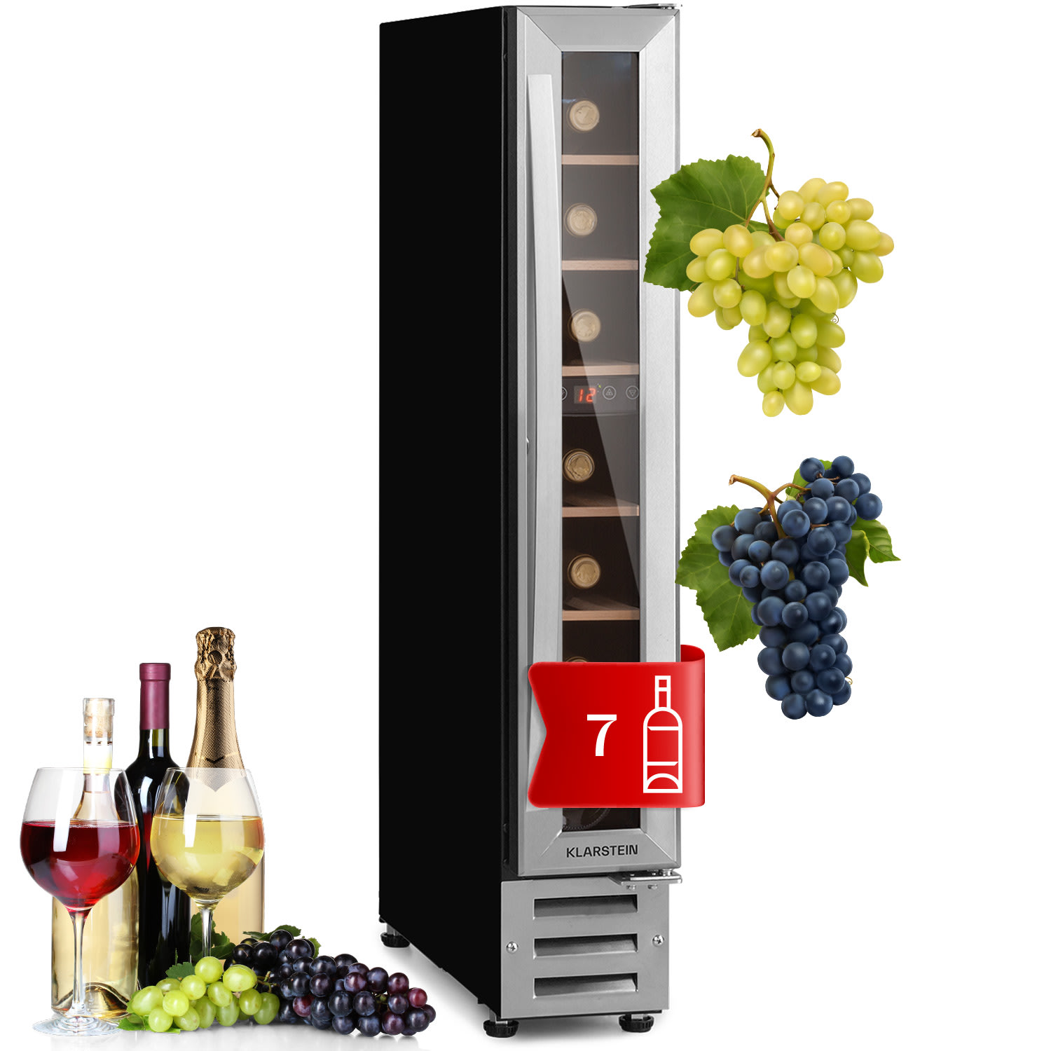Klarstein Vinovilla 7, ugradbena, Uno, ugrađeni hladnjak za vino, staklo, nehrđajući čelik