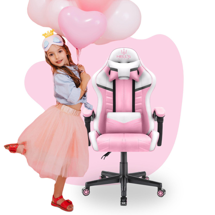 Roza i bijela gaming stolica HELLS CHAIR za djecu