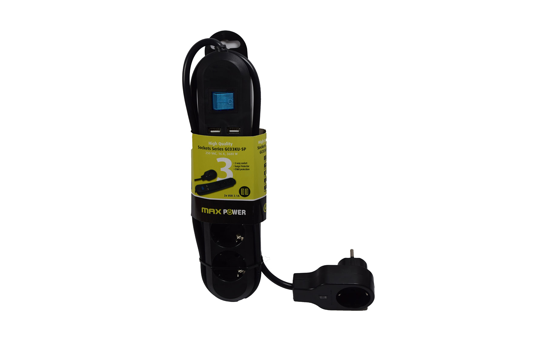 Maxpower GC03KU-SP produžni kabel 3m,4 utičnice,2 USB